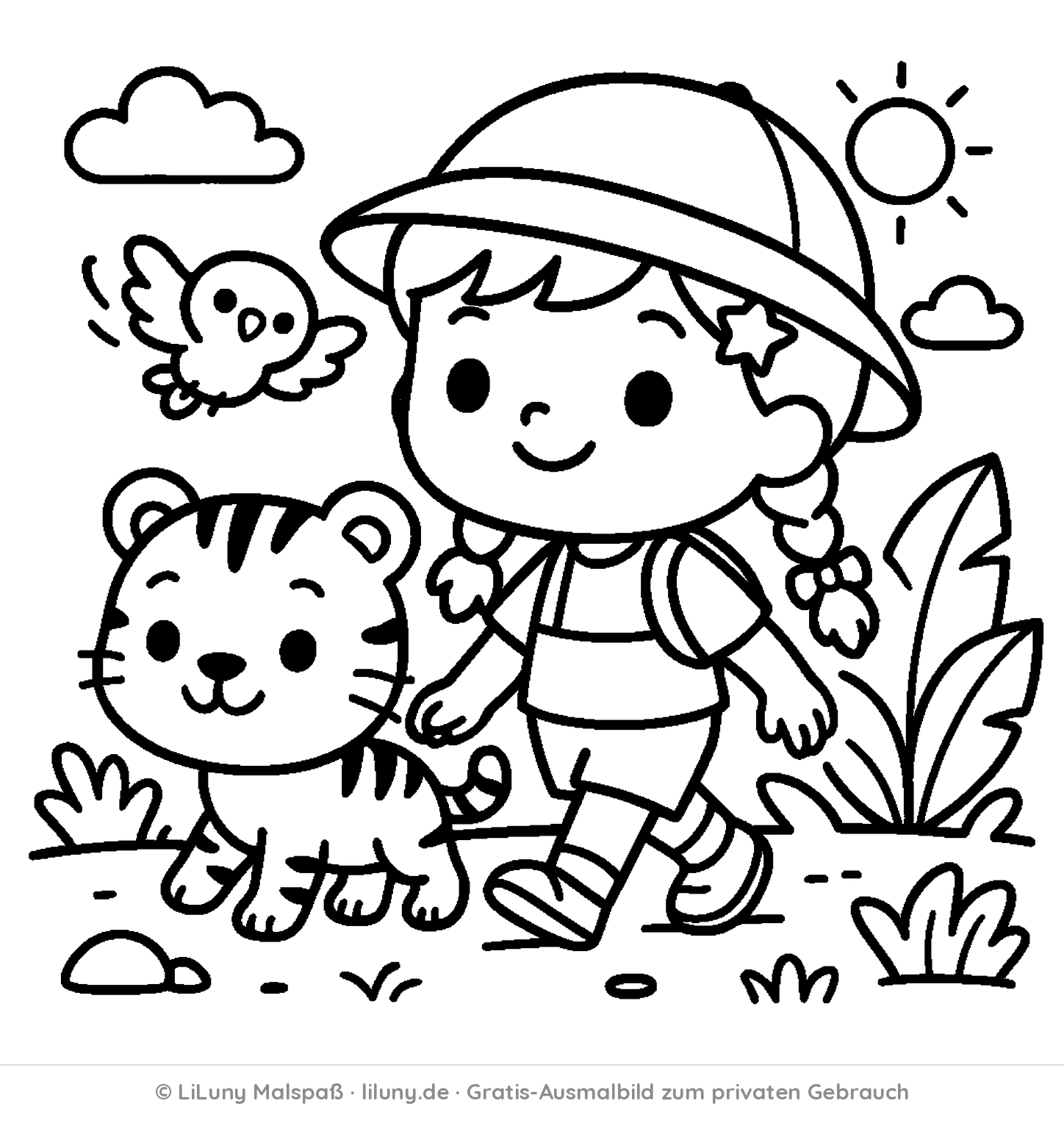 Tiger-Ausmalbild kostenlos zum Ausdrucken